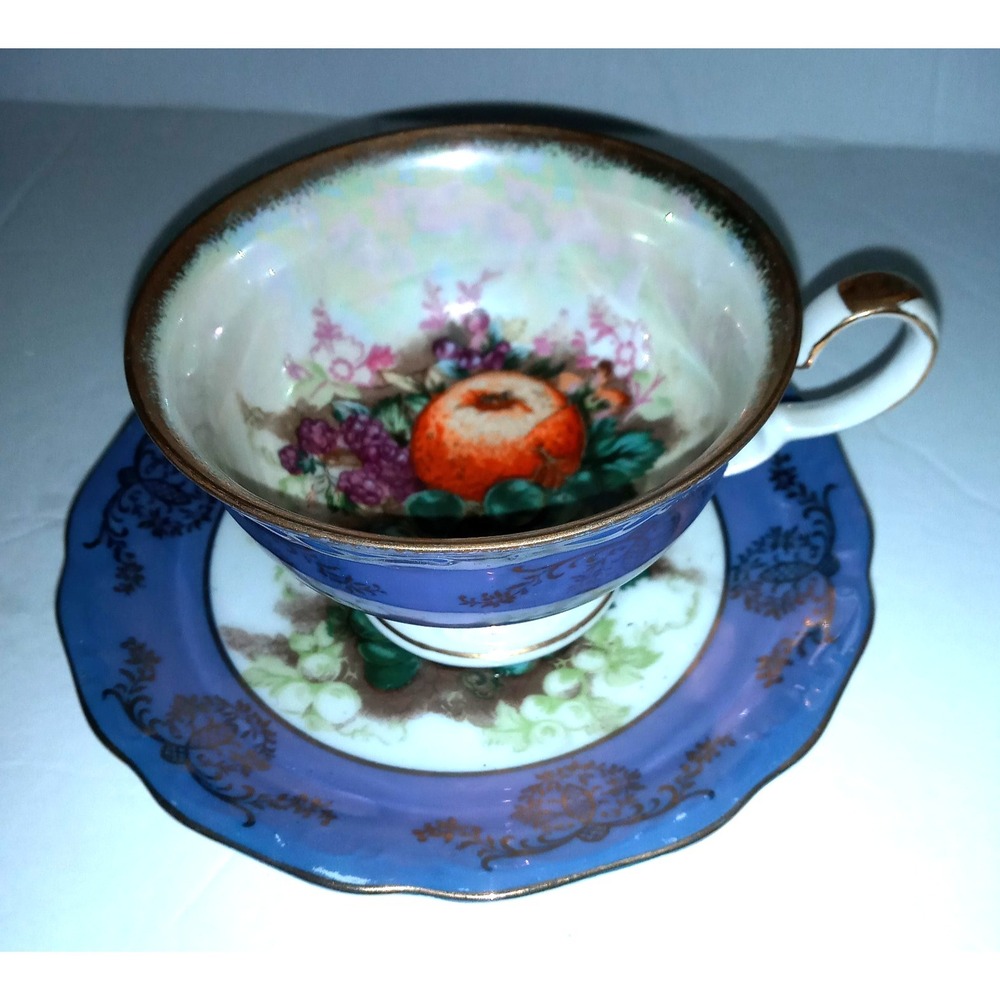 Royal Halsey Very Fine China Fruit Themed Teacup & Saucer